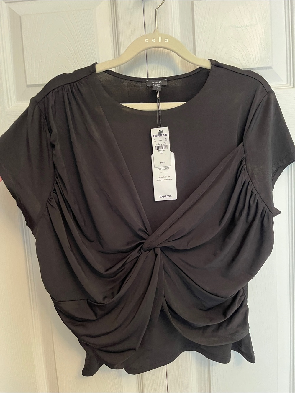 Express Black Twist-Knot Short Sleeve Blouse